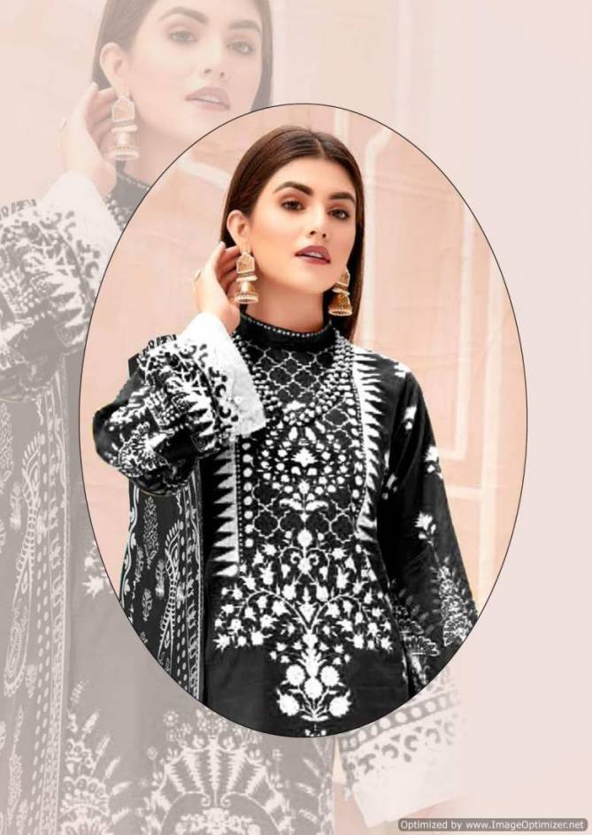 Mahenoor Black And White By Miss World Printed Heavy Cotton Dress Material Wholesalers In Delhi